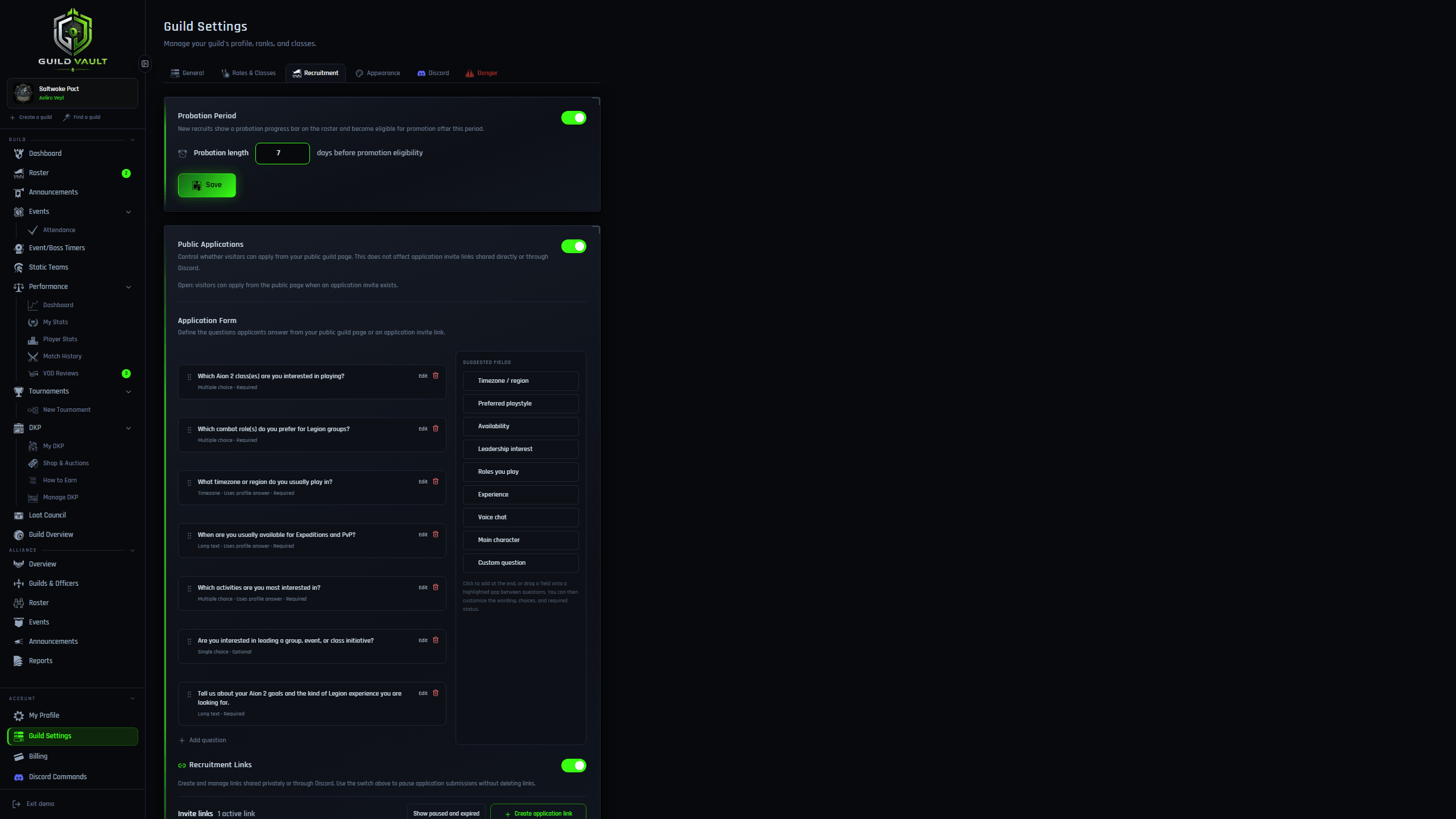 Guild Vault curated Discord roster import picker for hand-picking new members